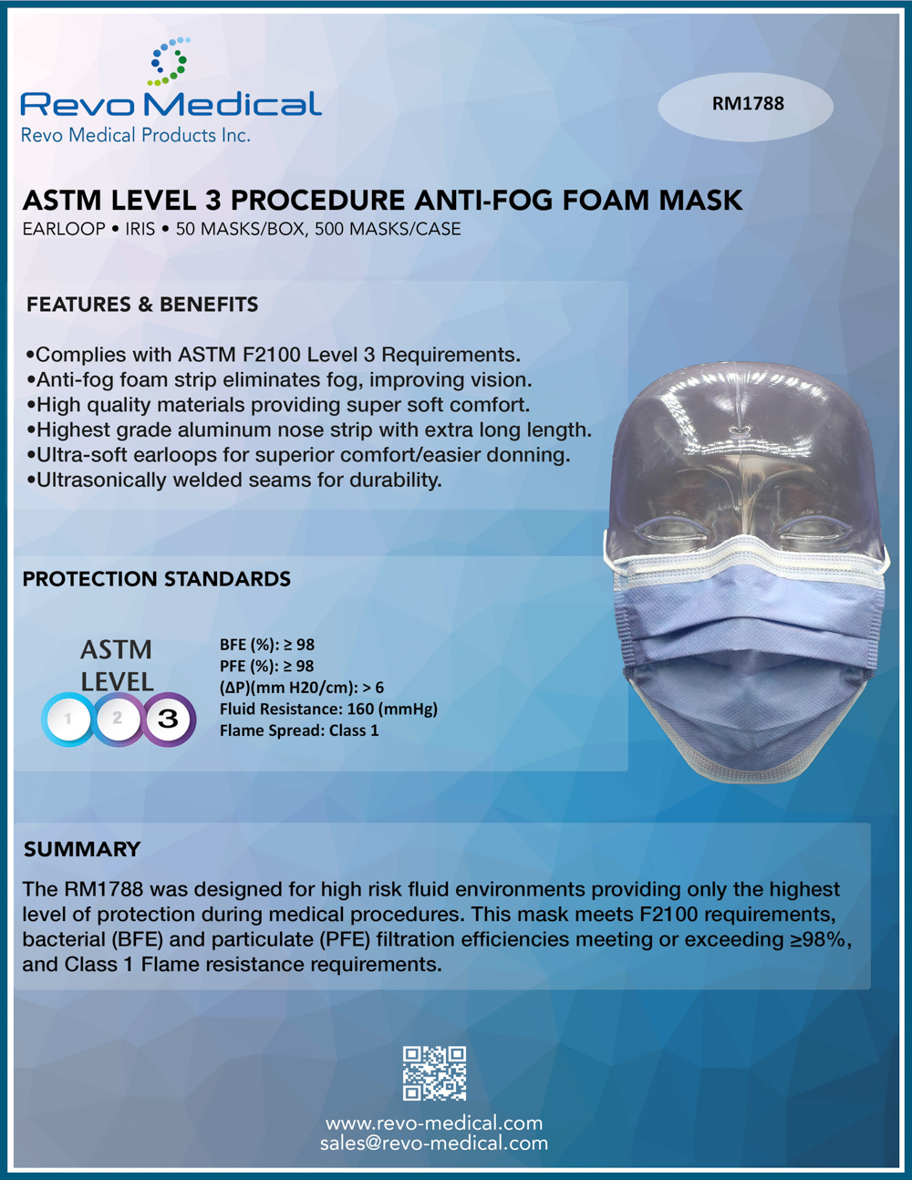 Astm Level 3 Anti-fog Foam Mask