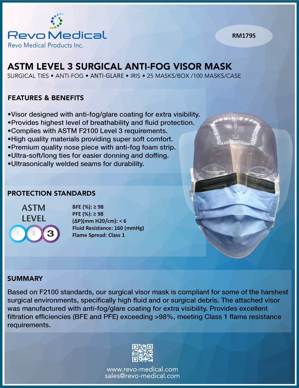 Astm Level 3 Visor Mask/anti-fog/anti-glare